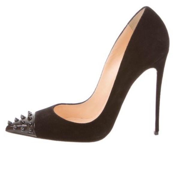 NIB CHRISTIAN LOUBOUTIN Black Suede Geo Heels 40 - Picture 2 of 5